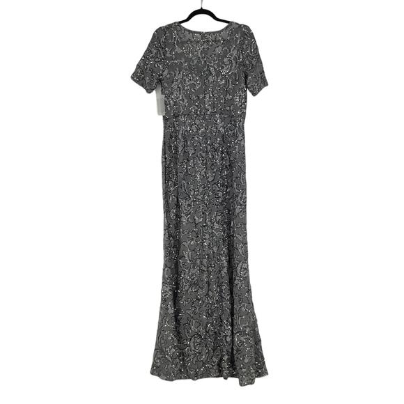 Alex Evenings Womens 10 Gray Sequin Embellished Maxi Dress Elbow Sleeve OS15-10 - Picture 2 of 10